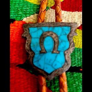 Vintage sterling/turquoise Mexico leather bolo horseshoe, Rustic, Cowboy Unisex